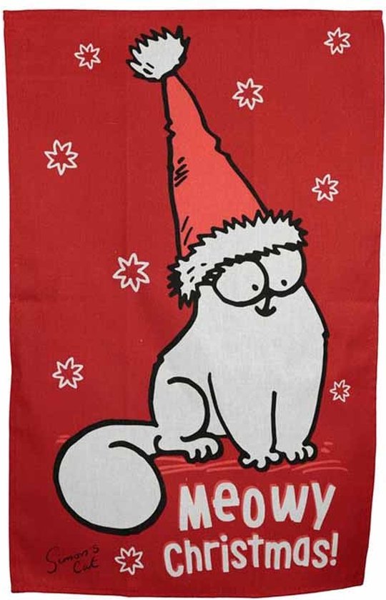 Theedoek Simon's Cat Meowy Christmas bol