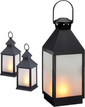 Lantaarn windlicht set van 2 - Flame effect led - Buitenlamp Batterij - Sfeer - 2 stuks