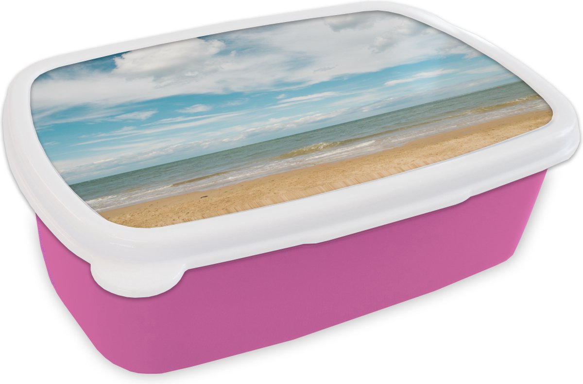 Broodtrommel Roze - Lunchbox - Brooddoos - Strand - Zomer - Wolken - 18x12x6 cm - Kinderen - Meisje