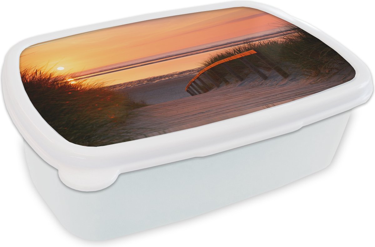 Broodtrommel Wit - Lunchbox - Brooddoos - Strand - Zon - Kleuren - 18x12x6 cm - Volwassenen