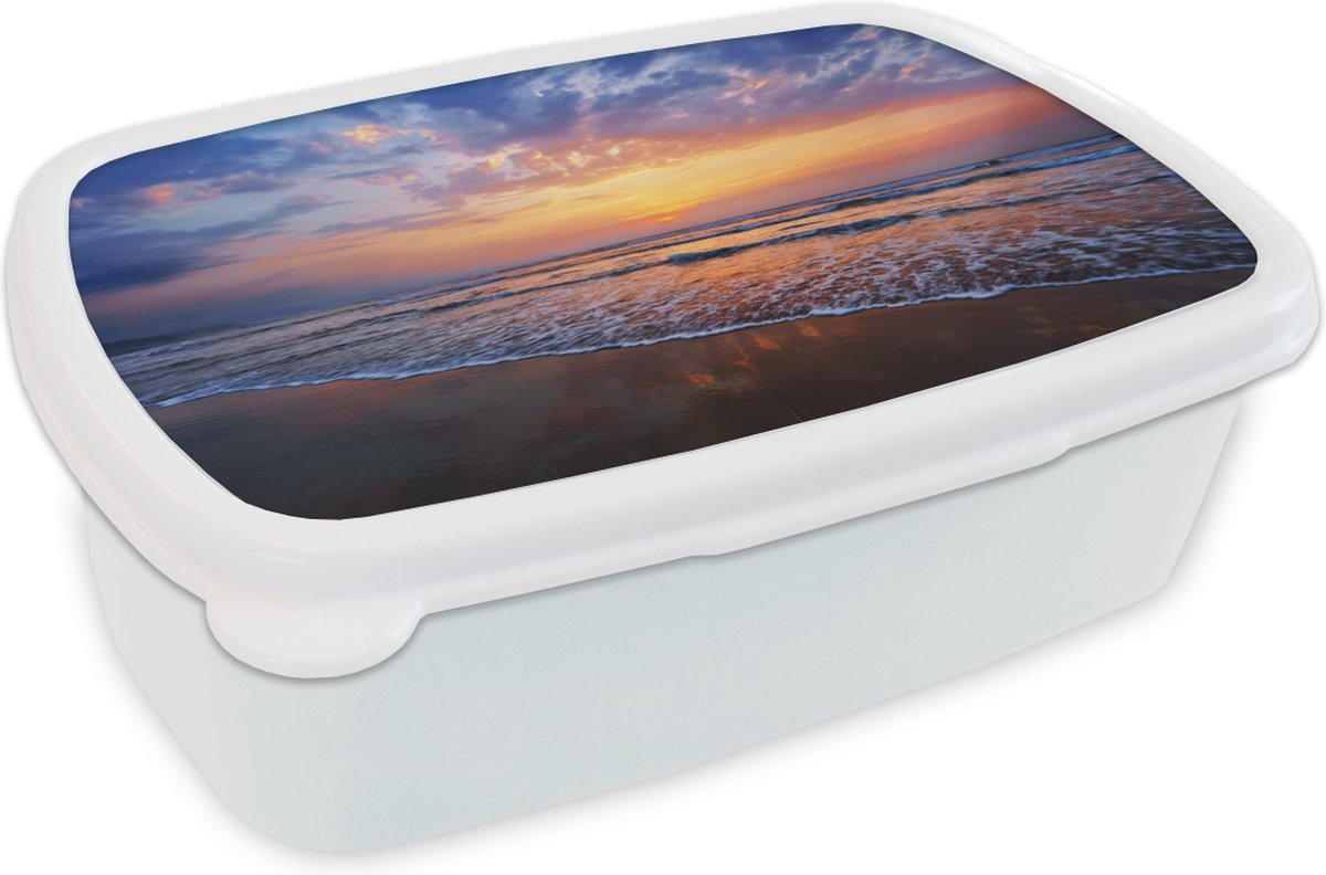 Broodtrommel Wit - Lunchbox - Brooddoos - Zee - Zon - Kleuren - 18x12x6 cm - Volwassenen