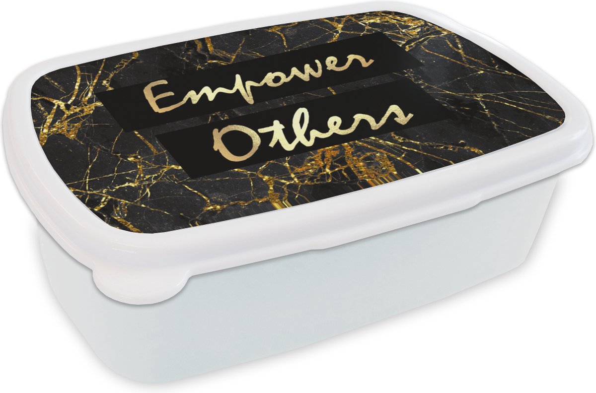 Broodtrommel Wit - Lunchbox - Brooddoos - Quote - Power - Goud - Marmer - 18x12x6 cm - Volwassenen