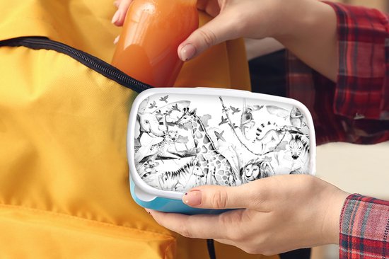 Lunch box Blauw - Lunch box - Boîte à pain - Aquarelle - Animaux - Jungle - Garçons - Filles - Enfants - Enfant - 18x12x6 cm - Enfants - Garçon