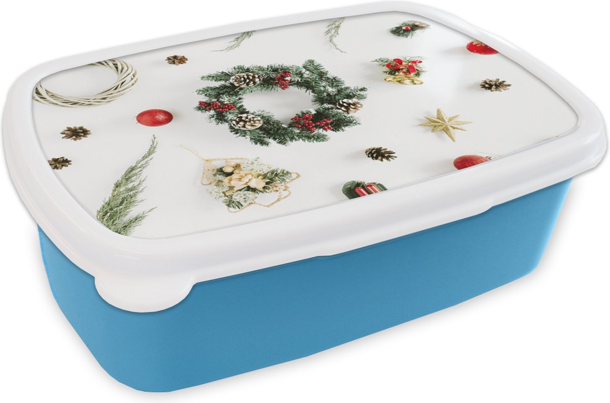 Broodtrommel Blauw - Lunchbox - Brooddoos - Winter - Krans - Kerst - 18x12x6 cm - Kinderen - Jongen