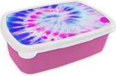 Broodtrommel Roze - Lunchbox Zomer - Tie dye - Blauw - Brooddoos 18x12x6 cm - Brood lunch box - Broodtrommels voor kinderen en volwassenen