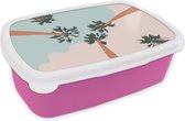 Broodtrommel Roze - Lunchbox - Brooddoos - Zomer - Palmbomen - Abstract - 18x12x6 cm - Kinderen - Meisje