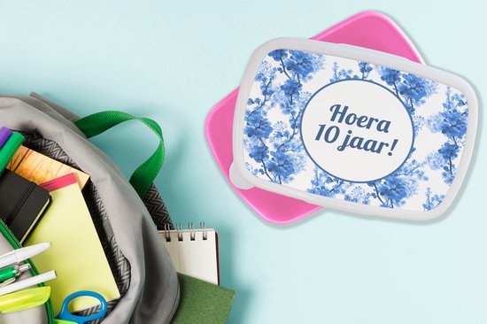 Lunch box Rose - Lunch box - Boîte à pain - Anniversaire - Citation - Blauw - 18x12x6 cm - Enfants - Fille