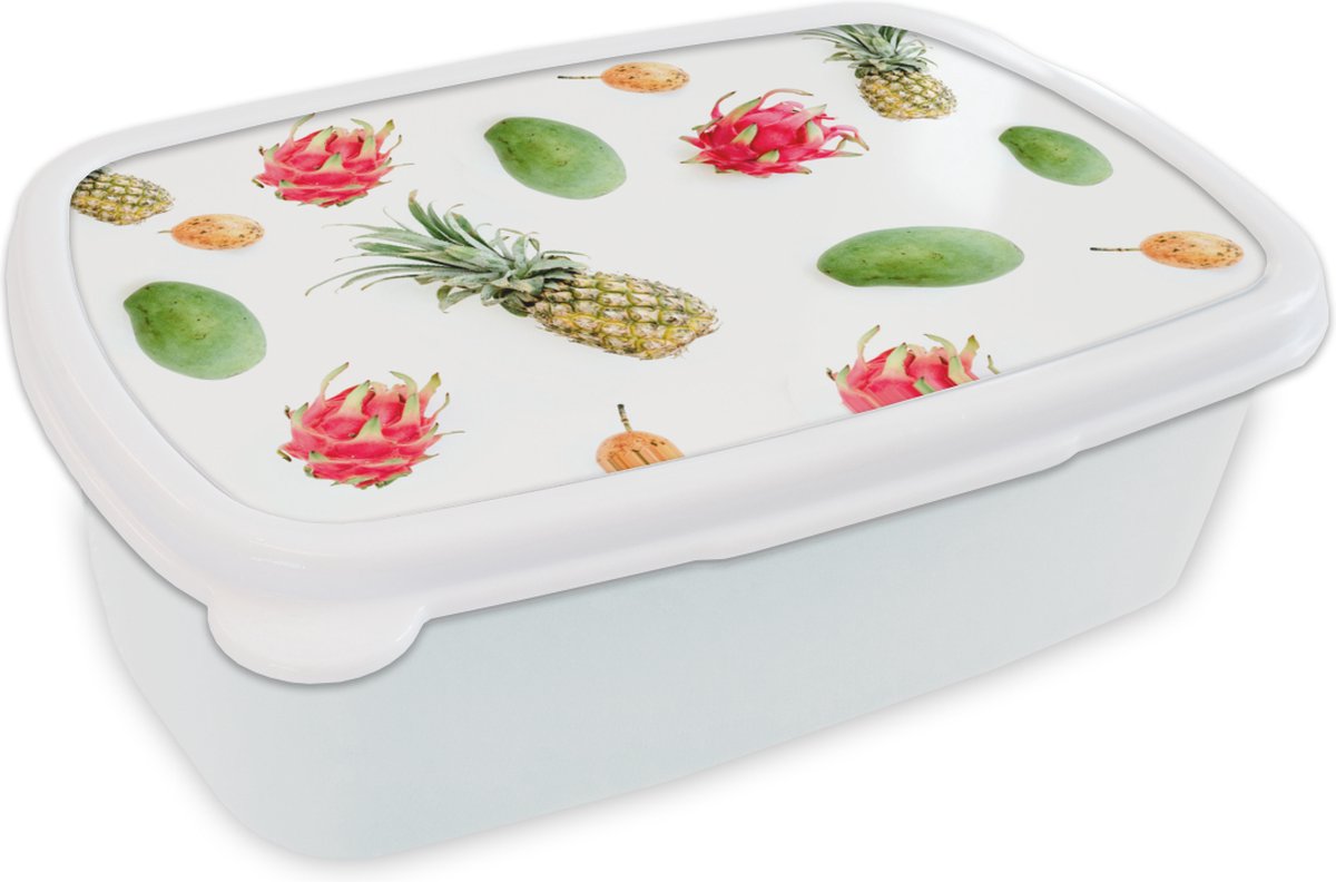 Broodtrommel Wit - Lunchbox - Brooddoos - Tropisch - Fruit - Ananas - 18x12x6 cm - Volwassenen
