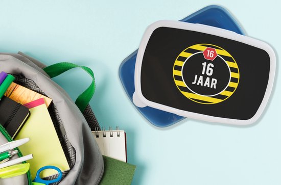 Lunch box Blauw - Lunch box - Boîte à pain - Jubilé - 16 ans - Citation - 18x12x6 cm - Enfants - Garçon