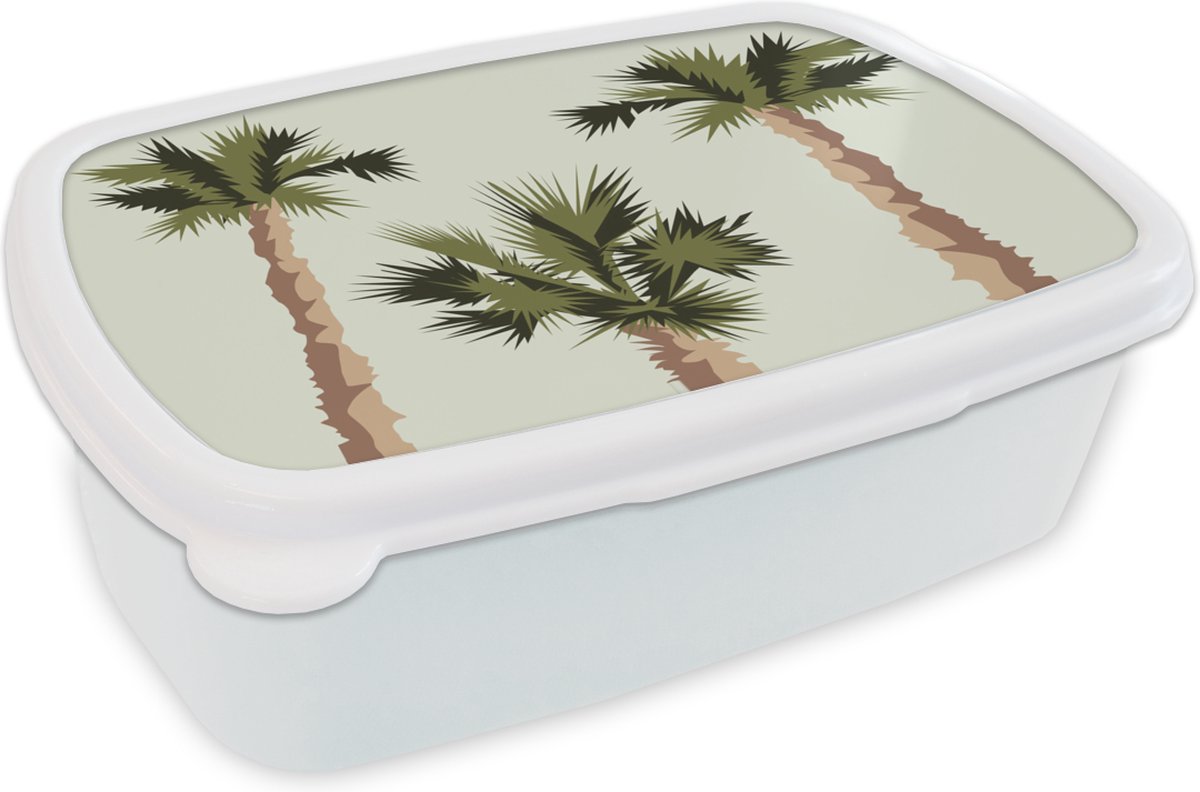 Broodtrommel Wit - Lunchbox - Brooddoos - Palmboom - Zomer - Tropisch - 18x12x6 cm - Volwassenen