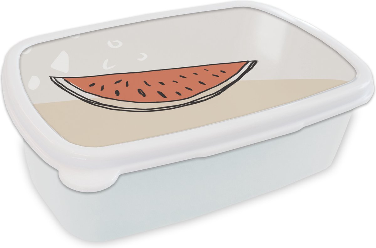 Broodtrommel Wit - Lunchbox - Brooddoos - Zomer - Meloen - Rood - 18x12x6 cm - Volwassenen