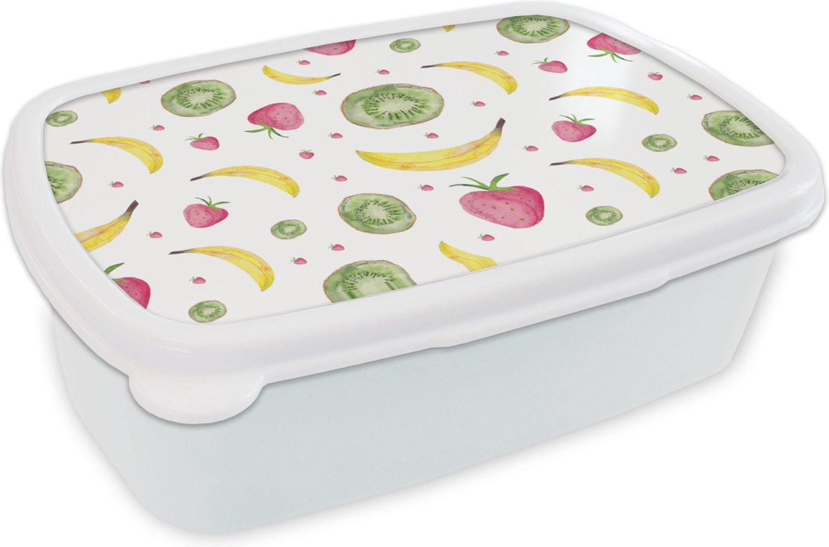 Broodtrommel Wit - Lunchbox - Brooddoos - Fruit - Aquarel - Wit - Patronen - 18x12x6 cm - Volwassenen