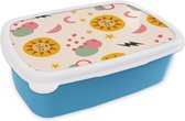 Broodtrommel Blauw - Lunchbox - Brooddoos - Zomer - Weer - Pastel - 18x12x6 cm - Kinderen - Jongen
