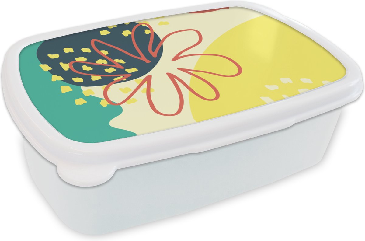 Broodtrommel Wit - Lunchbox - Brooddoos - Zomer - Bloem - Pastel - 18x12x6 cm - Volwassenen