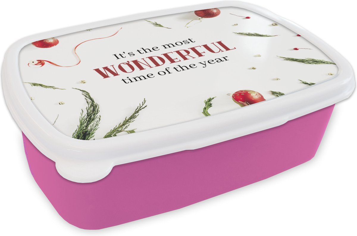 Broodtrommel Roze - Lunchbox - Brooddoos - Winter - Kerst - Quote - 18x12x6 cm - Kinderen - Meisje
