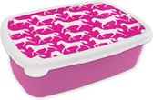 Broodtrommel Roze - Lunchbox - Brooddoos - Paarden - Wit - Dieren - Meisjes - Kinderen - Meiden - 18x12x6 cm - Kinderen - Meisje