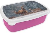 Lunch box Rose - Lunch box - Boîte à pain - Cerf - Animaux - Nature - 18x12x6 cm - Enfants - Fille