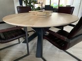 Eiken eettafel rond Stretto | massief eikenhout doorsnede 1.80 met (zwart) stalen matrix poot | Quattro Design