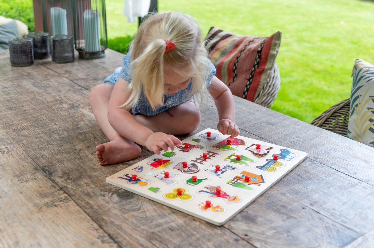 Knop Puzzel Boerderij – Houten Puzzel voor Kinderen – Gemakkelijk Legbaar met Rode Knopjes – Groot Formaat Educatieve Puzzel – Engelhart — afbeelding 3