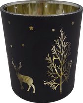 Lauco - Glazen waxinelichthouder glas herten - Kerstdecoratie -  Zwart - 9cm