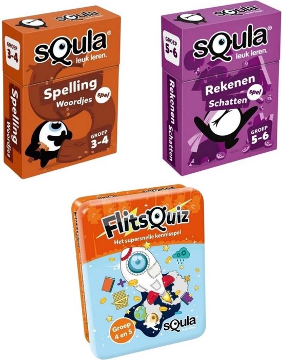 Afbeelding van het spel Spellenbundel - Squla - 3 stuks - Flitsquiz Groep 4&5 en Spelling & Rekenen (groep 2 t/m 6)