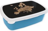 Broodtrommel Blauw - Lunchbox - Brooddoos - Kaart Europa - Hout - Zwart - 18x12x6 cm - Kinderen - Jongen