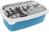 Lunch box Blauw - Lunch box - Lunch box - Échecs à grande échelle dans un carré - noir et blanc - 18x12x6 cm - Enfants - Garçon