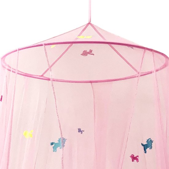 Roze Klamboe met Glow in the Dark Eenhoorns - Hemelbed voor Kinderkamer of Volwassenen - Eenhoorn Sluier, Hemeltje en Bedtent - Baby Muggennet Bedhemel Decoratie — afbeelding 4