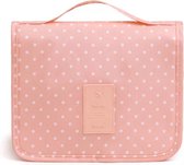 Toilettas met Haak - Roze - Stippen - Dots - Beautycase - Organizer - Reistas - Uitklapbare Toilettas - Trendy