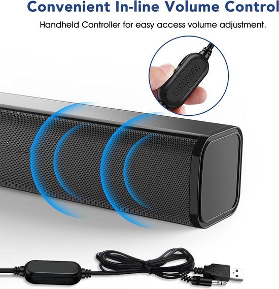 PC Speaker - Soundbar - USB&3,5 mm - Voor slimme telefoon / desktop computers / smart-tvs / projector apparatuur - Zwart