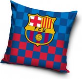 FCB, FC Barcelona met Rood/Blauw Blokjes achtergrond Sierkussens - Kussen - 40 x 40 inclusief vulling - Kussen van Polyester - KledingDroom®