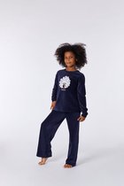 Woody pyjama meisjes/dames - donkerblauw - kip - highlander koe - 212-1-WPA-V/885 - maat 152