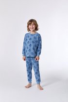 Woody pyjama badstof unisex - blauw met wasbeer all-over print - wasbeer - 212-1-WPD-T/930 - maat 116