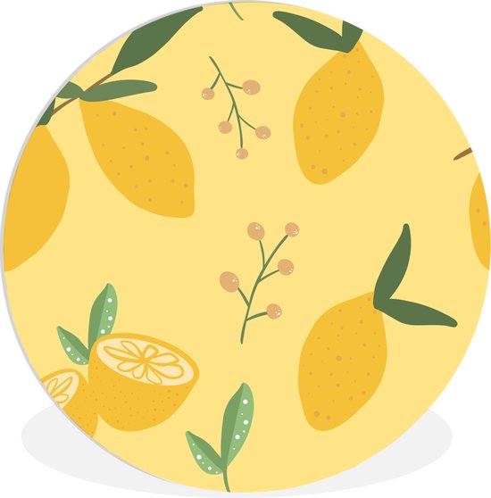 Abstracte citroenen op een gele achtergrond Wandcirkel kunststof plaat ⌀ op