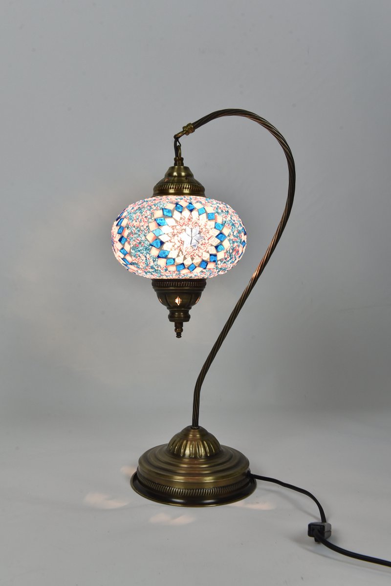 Handgemaakte Turkse Nachtlamp roos-blauw 55cm Oosterse sprookjeslamp