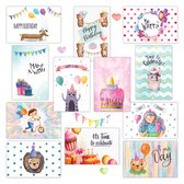 Partizzle 36x Leuke Verjaardagskaarten met Envelop Set - Wenskaarten Versturen - Verjaardag Ansichtkaarten - 15x10 cm - Kinderen