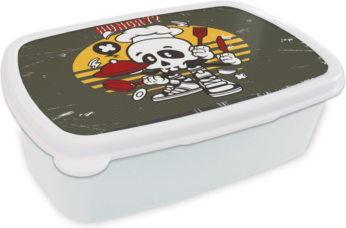 Broodtrommel Wit - Lunchbox - Brooddoos - Vintage - Keuken - Schedel - 18x12x6 cm - Volwassenen