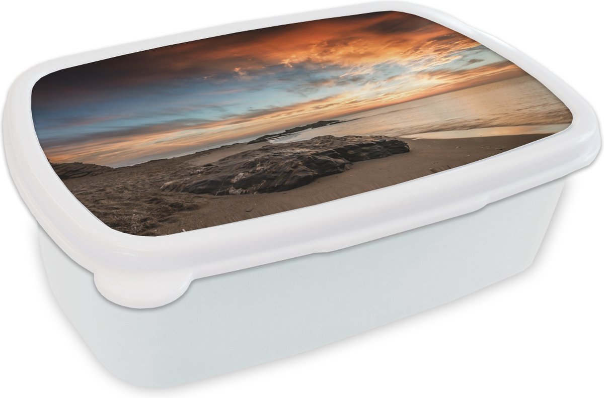 Broodtrommel Wit - Lunchbox - Brooddoos - Lucht - Zee - Strand - 18x12x6 cm - Volwassenen