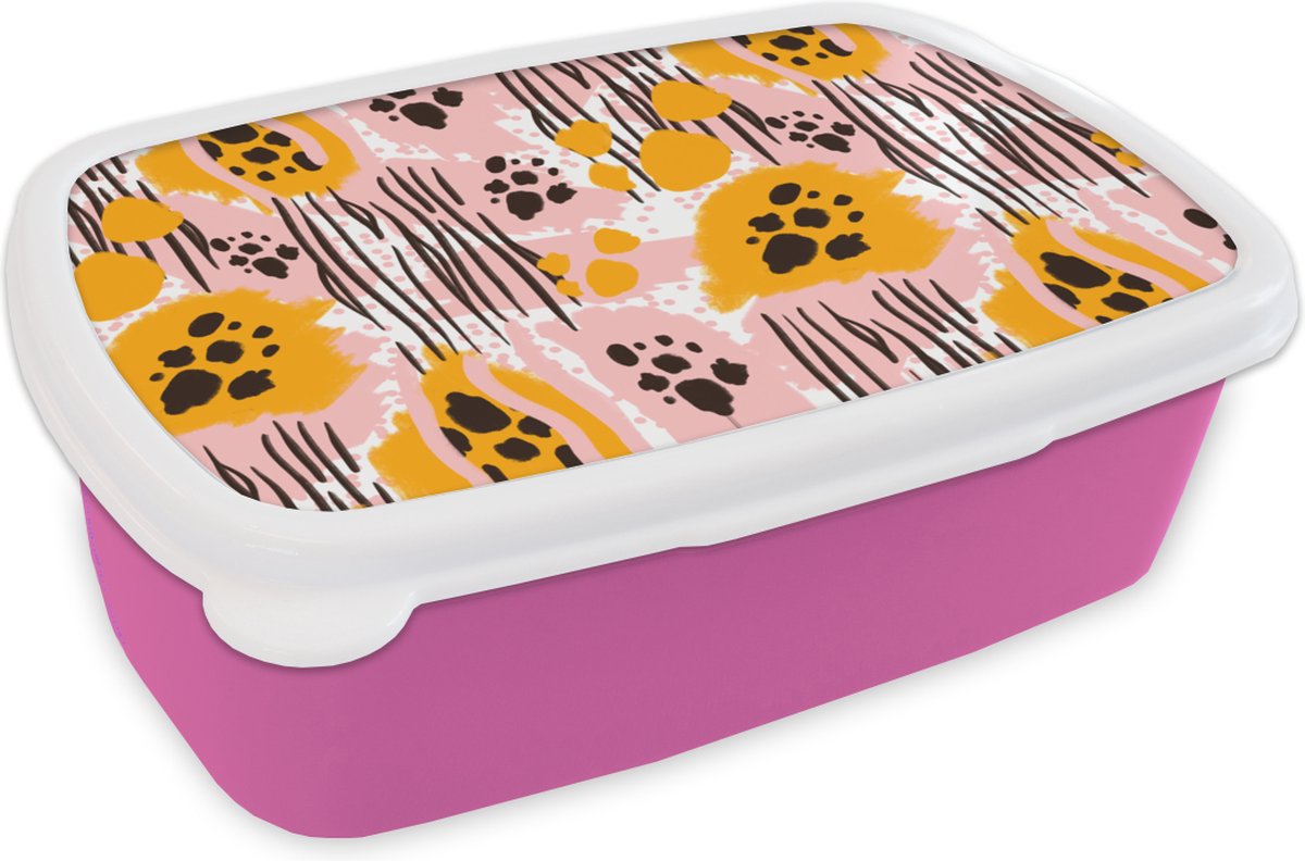 Broodtrommel Roze - Lunchbox - Brooddoos - Oranje - Roze - Abstract - 18x12x6 cm - Kinderen - Meisje
