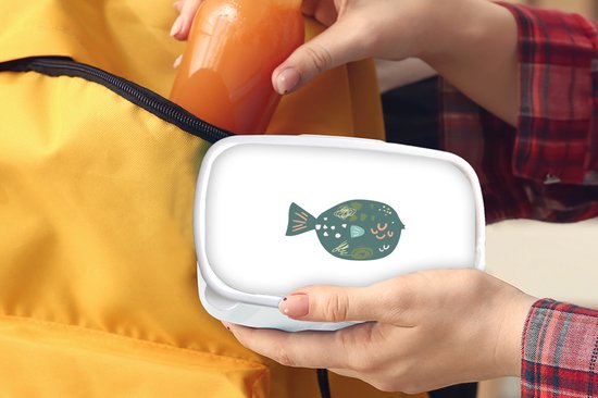 Lunch box Wit - Lunch box - Boîte à pain - Poisson - Vert - Pastel - 18x12x6 cm - Adultes