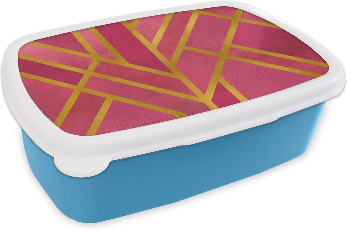 Broodtrommel Blauw - Lunchbox - Brooddoos - Goud - Design - Roze - 18x12x6 cm - Kinderen - Jongen