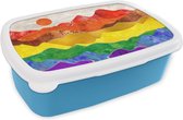 Broodtrommel Blauw - Lunchbox - Brooddoos - Pride - Regenboog - Marmer - 18x12x6 cm - Kinderen - Jongen