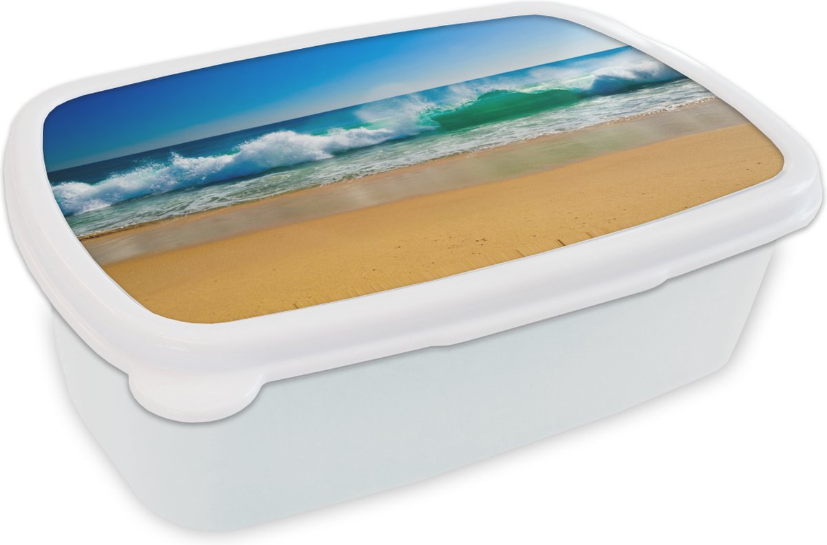 Broodtrommel Wit - Lunchbox - Brooddoos - Zee - Golf - Strand - 18x12x6 cm - Volwassenen
