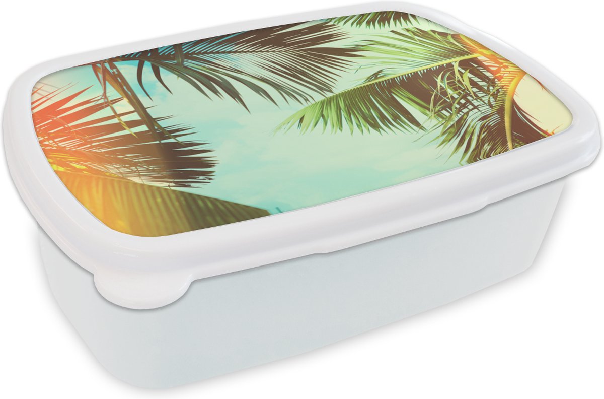 Broodtrommel Wit - Lunchbox - Brooddoos - Palmbomen - Lucht - Zon - 18x12x6 cm - Volwassenen