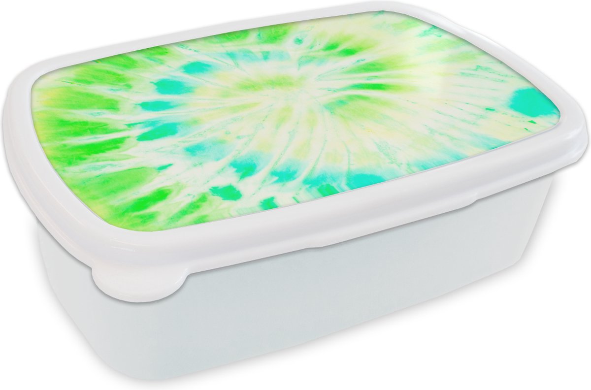 Broodtrommel Wit - Lunchbox - Brooddoos - Tie dye - Groen - Schelp - 18x12x6 cm - Volwassenen