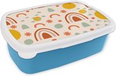 Broodtrommel Blauw - Lunchbox - Brooddoos - Weer - Patroon - Pastel - 18x12x6 cm - Kinderen - Jongen