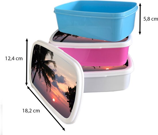 Lunch box Blauw - Lunch box - Boîte à pain - Tropical - Palmier - Soleil - 18x12x6 cm - Enfants - Garçon
