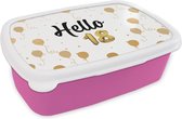 Broodtrommel Roze - Lunchbox - Brooddoos - Jubileum - Goud - 18 jaar versieringen - 18x12x6 cm - Kinderen - Meisje
