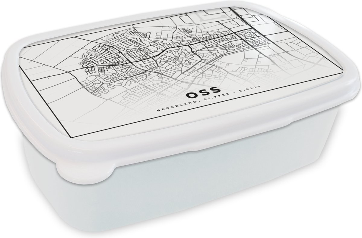 Broodtrommel Wit - Lunchbox - Brooddoos - Plattegrond - Oss - Nederland - 18x12x6 cm - Volwassenen