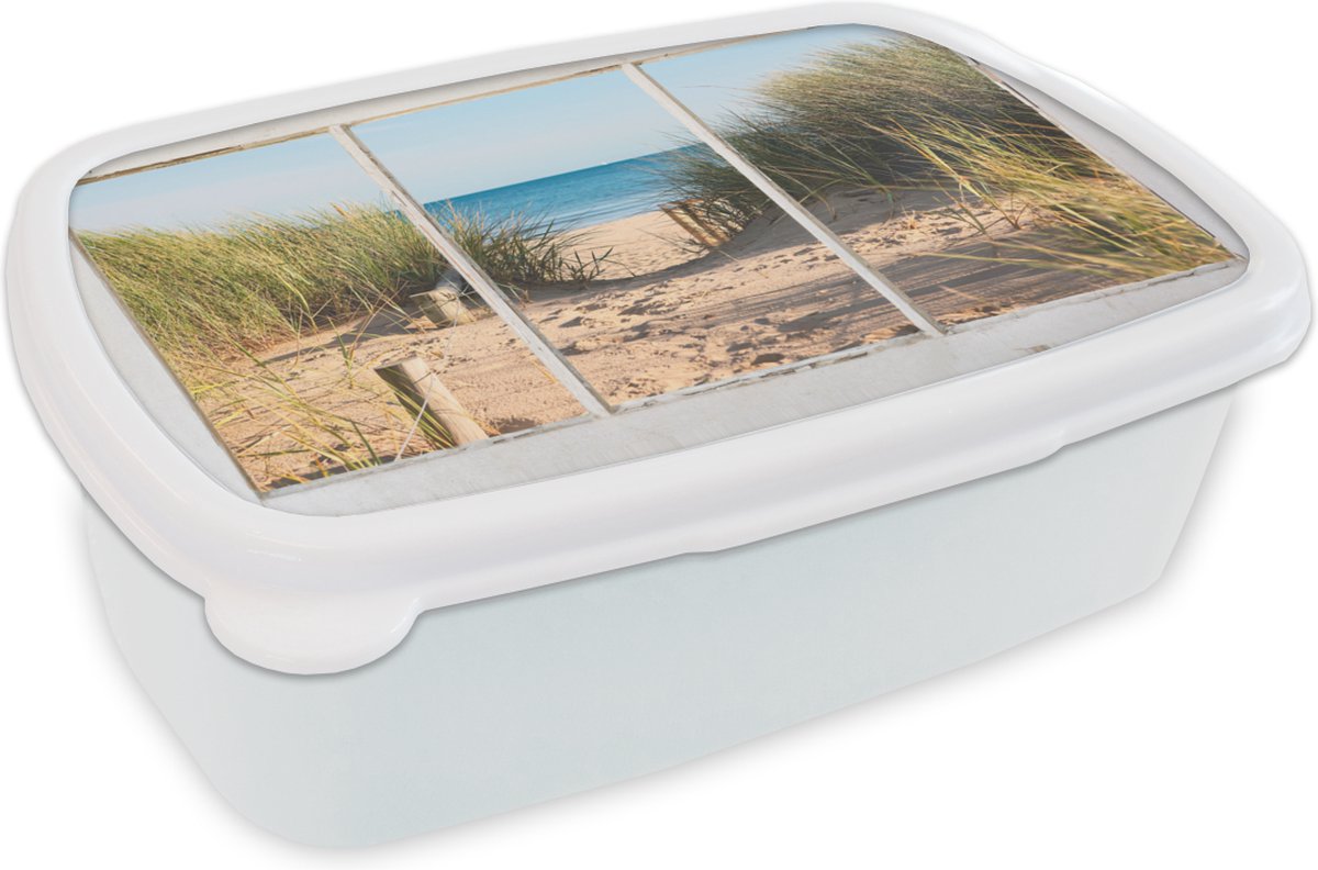 Broodtrommel Wit - Lunchbox - Brooddoos - Doorkijk - Strand - Zee - 18x12x6 cm - Volwassenen